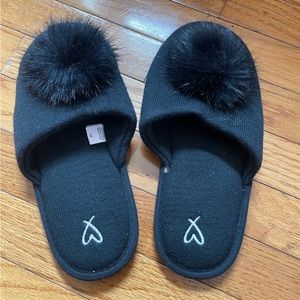 Victoria's Secret Black Pom Pom Slide-on Slippers
